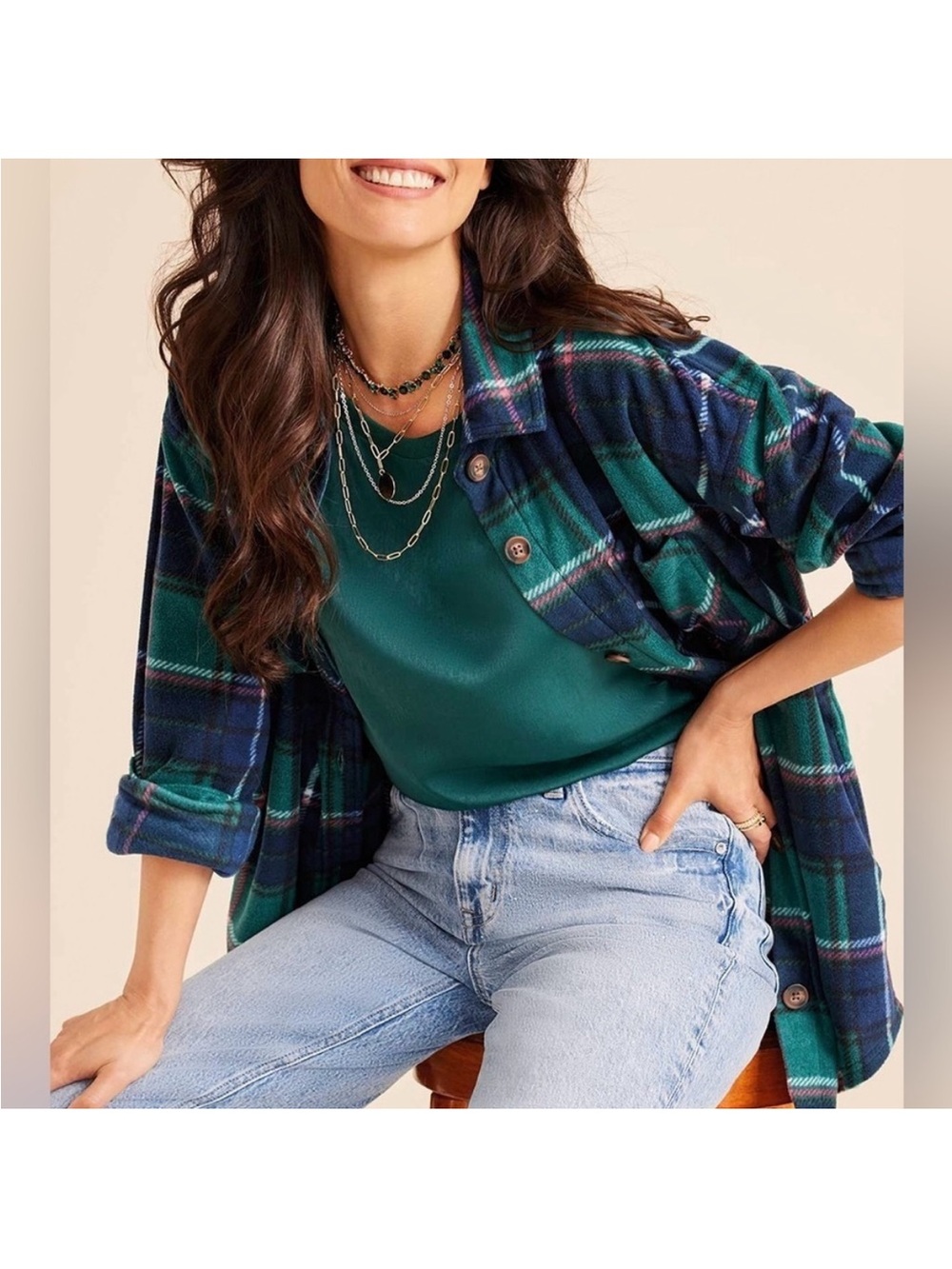 Maurices Wilder Plaid Fleece Shacket Dark Green Oversized Women’s 2x 32” length